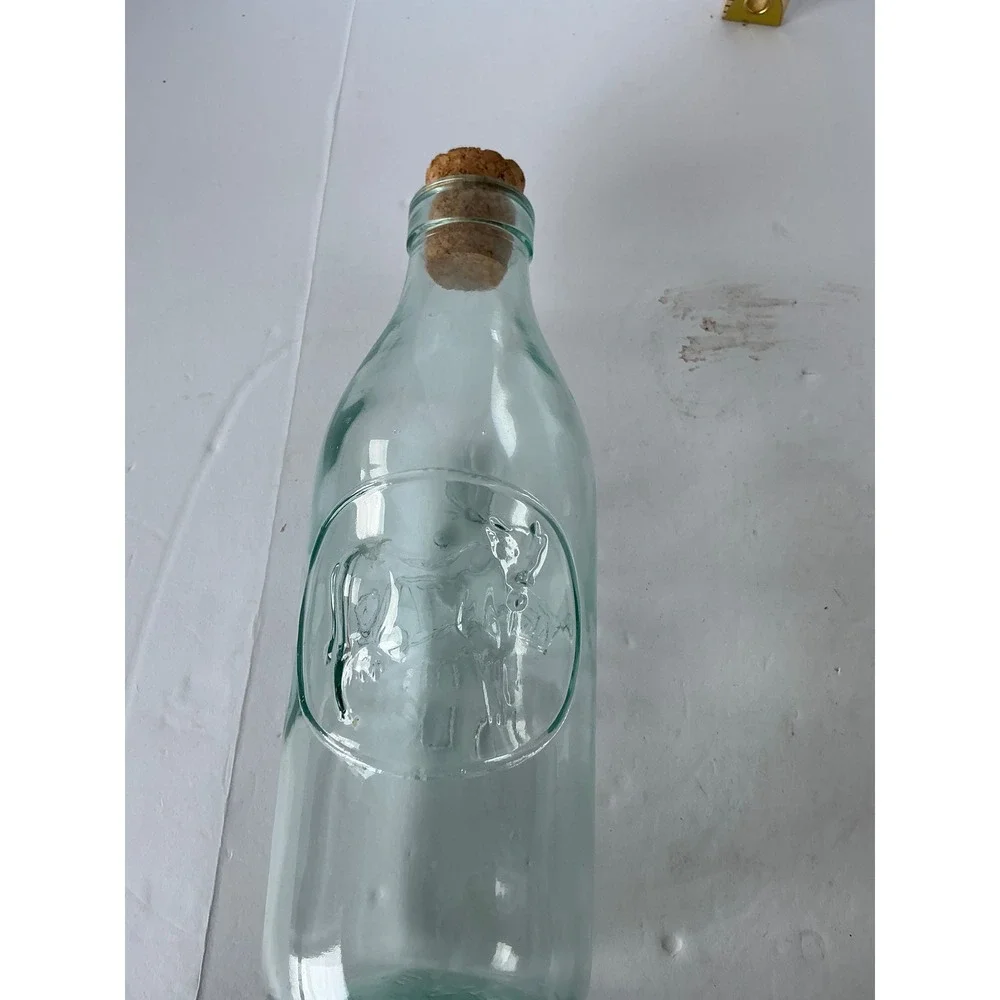 Vintage Milk Bottle Embossed Cow Absolutely Pure Milk‎ Italy Green Glass